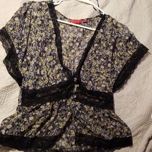 Sheer blouse with lace detailing